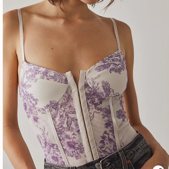 Free People Night Rhythm Printed Bodysuit in Ivory — size small NEW - Picture 2 of 3